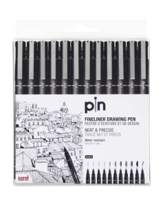 Multiliner uni pin sæt 12ass sort